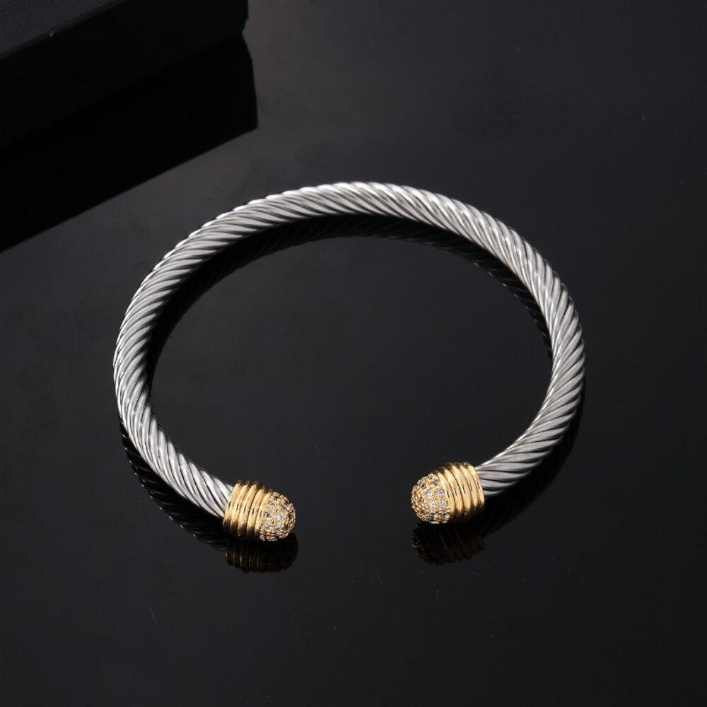 3/$35 Twist Silver Gold Plated Stainless Bangle Bracelet Cubic Zirconia Women